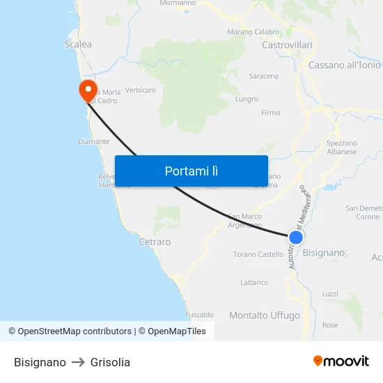 Bisignano to Grisolia map