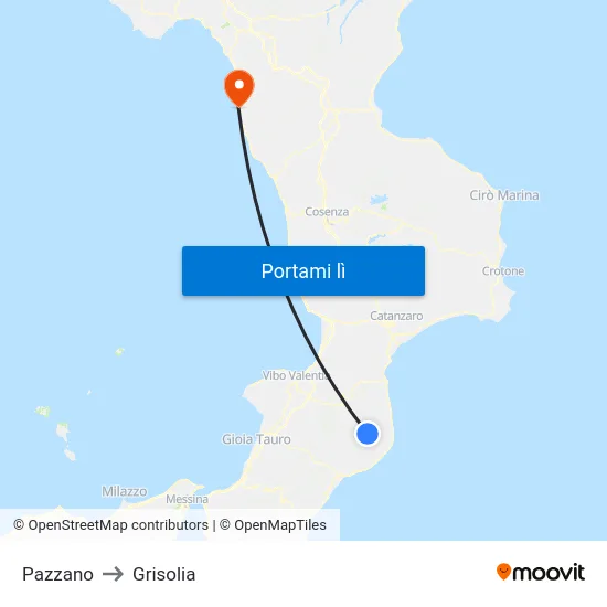 Pazzano to Grisolia map