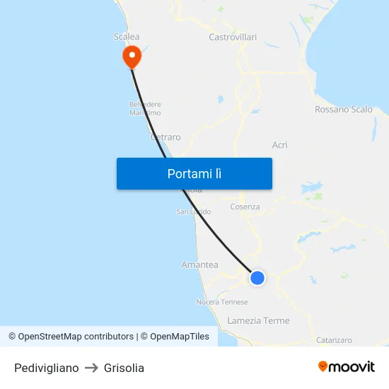 Pedivigliano to Grisolia map