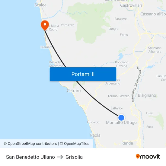 San Benedetto Ullano to Grisolia map