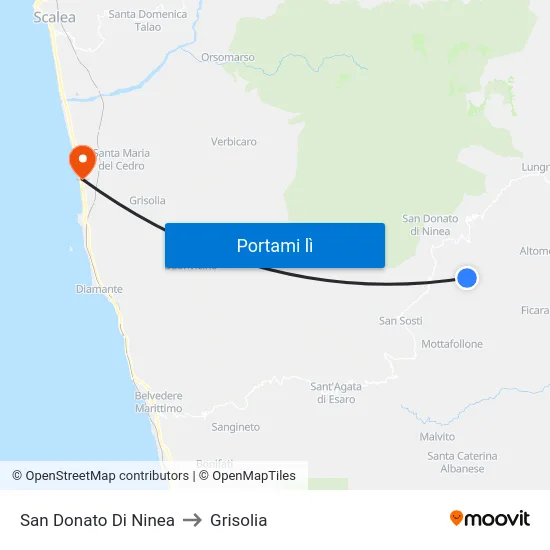 San Donato Di Ninea to Grisolia map