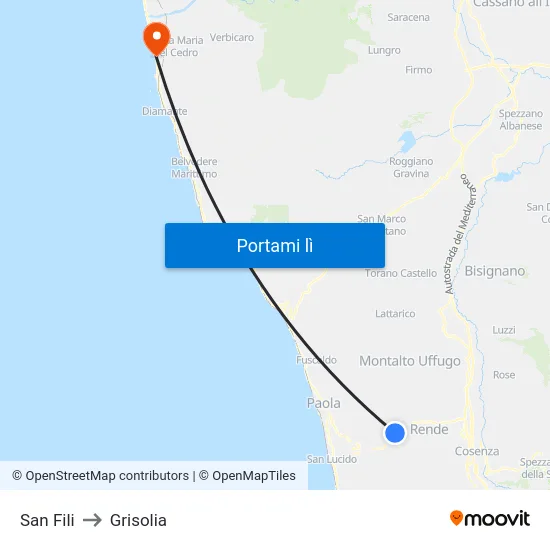 San Fili to Grisolia map
