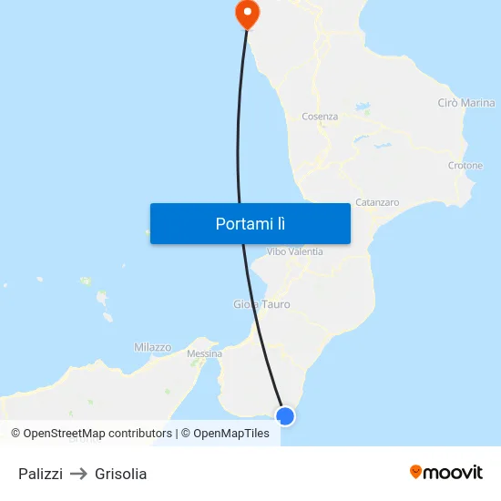 Palizzi to Grisolia map