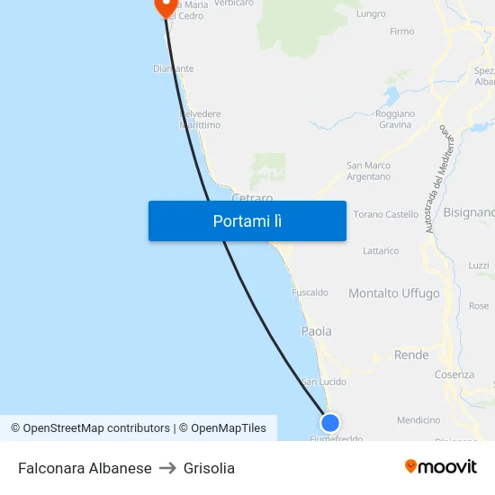 Falconara Albanese to Grisolia map