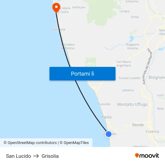 San Lucido to Grisolia map