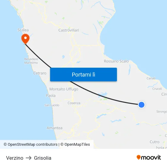 Verzino to Grisolia map