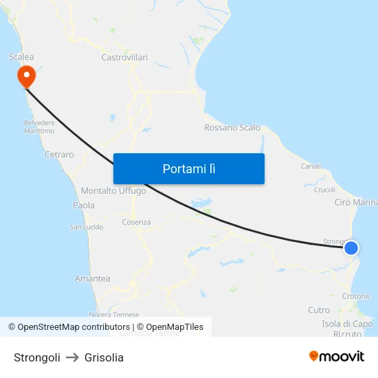 Strongoli to Grisolia map