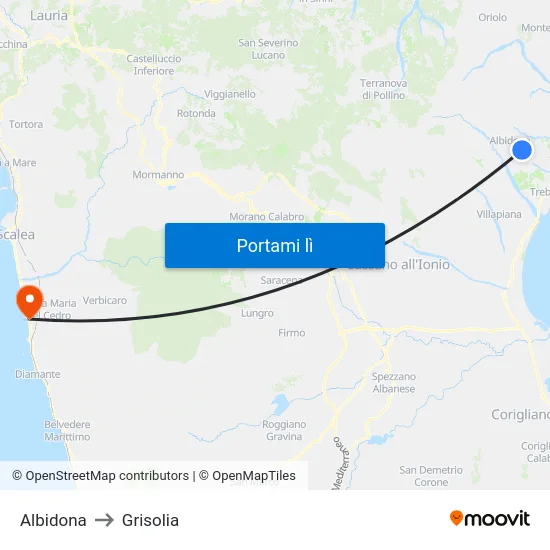 Albidona to Grisolia map