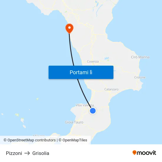 Pizzoni to Grisolia map