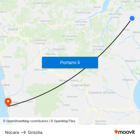 Nocara to Grisolia map