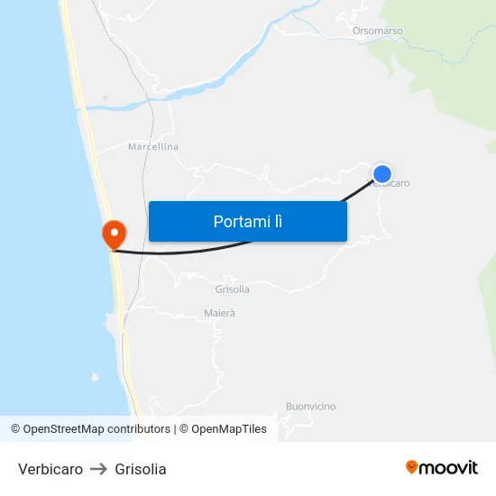 Verbicaro to Grisolia map