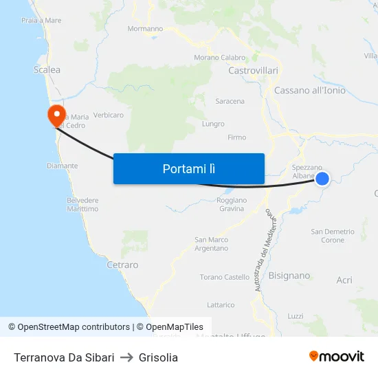 Terranova Da Sibari to Grisolia map