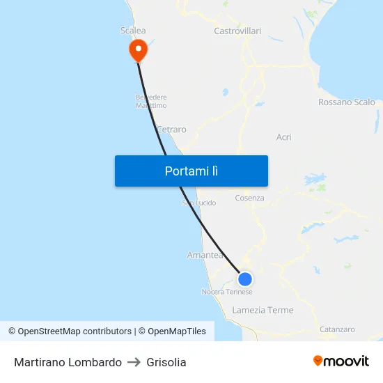 Martirano Lombardo to Grisolia map