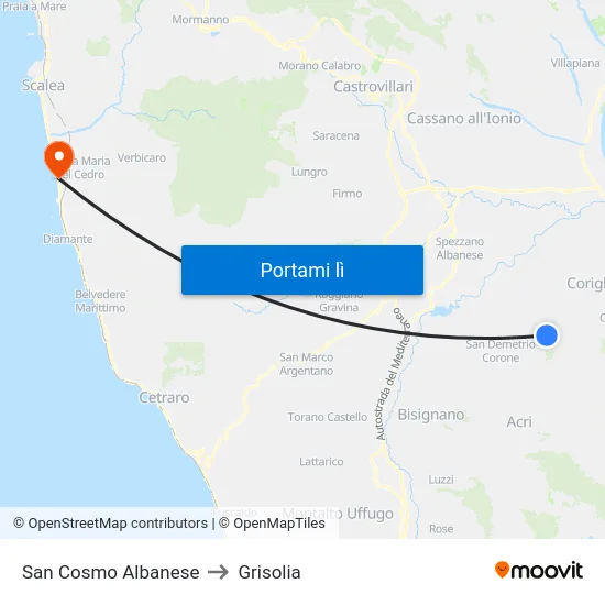 San Cosmo Albanese to Grisolia map