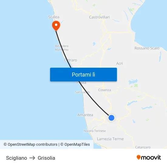 Scigliano to Grisolia map
