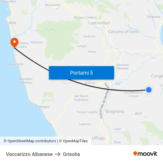 Vaccarizzo Albanese to Grisolia map