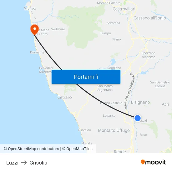 Luzzi to Grisolia map