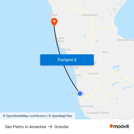 San Pietro In Amantea to Grisolia map