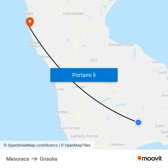 Mesoraca to Grisolia map