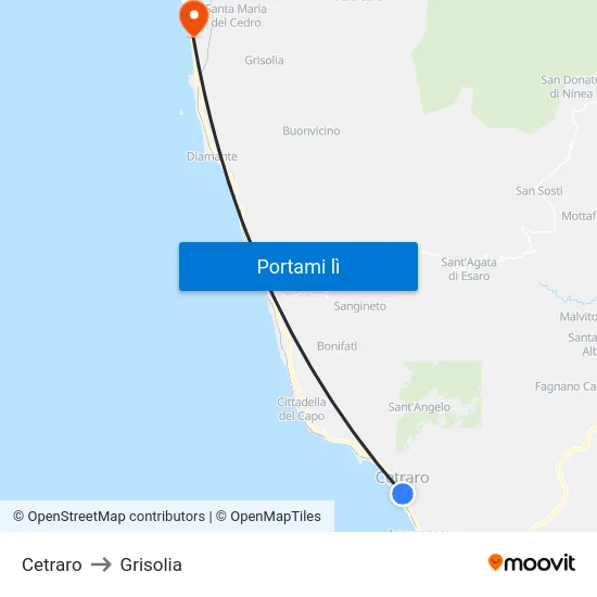 Cetraro to Grisolia map