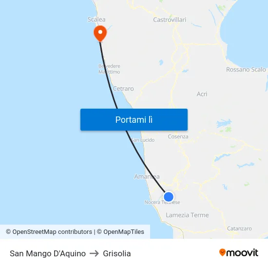 San Mango D'Aquino to Grisolia map