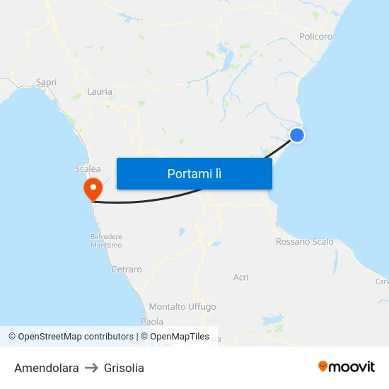 Amendolara to Grisolia map