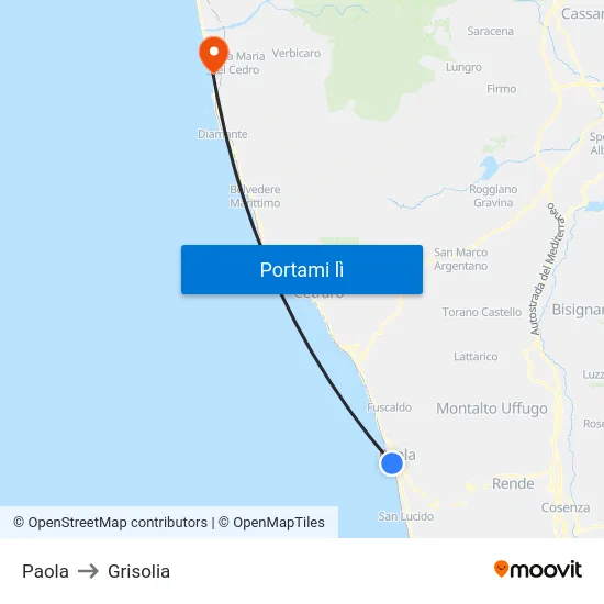 Paola to Grisolia map