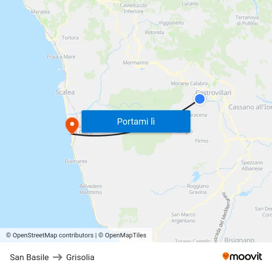 San Basile to Grisolia map