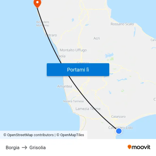 Borgia to Grisolia map