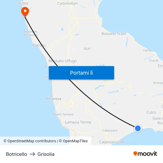 Botricello to Grisolia map