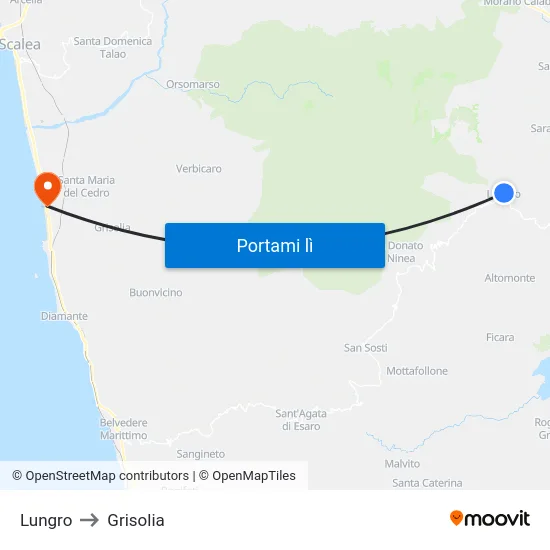 Lungro to Grisolia map