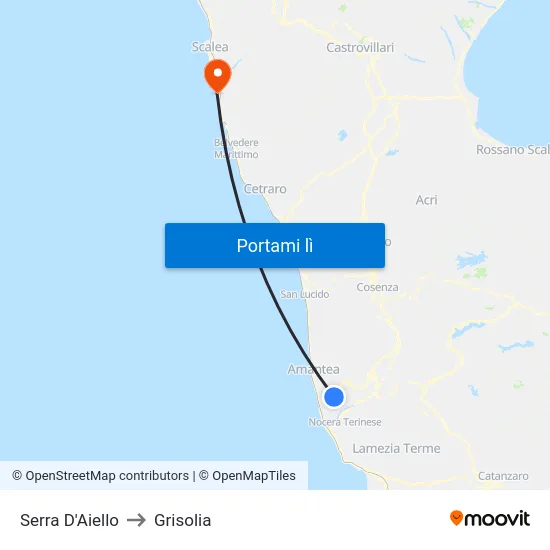 Serra D'Aiello to Grisolia map