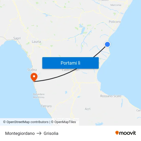 Montegiordano to Grisolia map