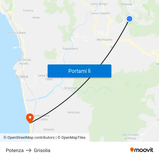 Potenza to Grisolia map