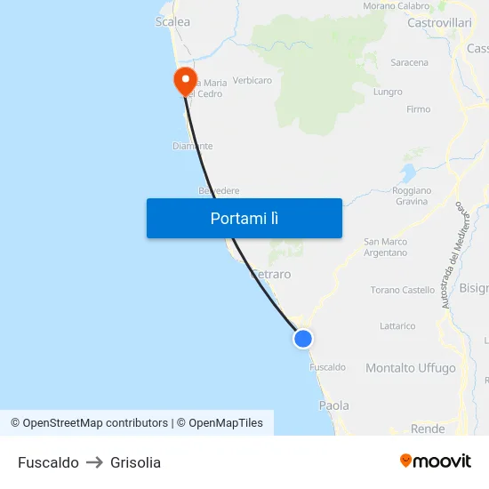 Fuscaldo to Grisolia map