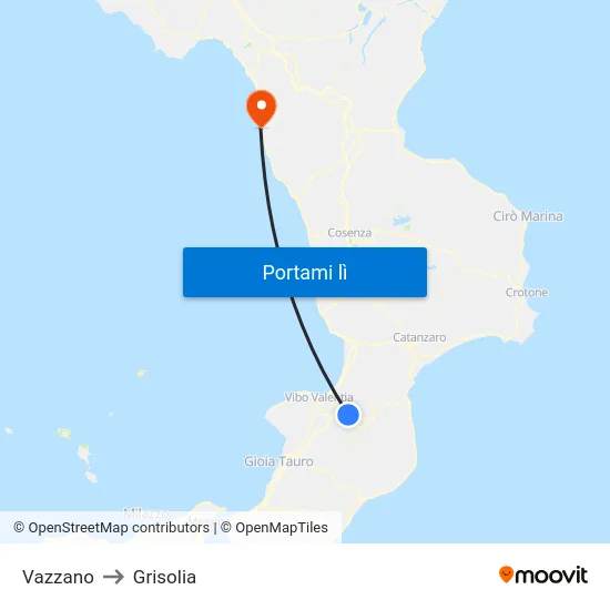 Vazzano to Grisolia map