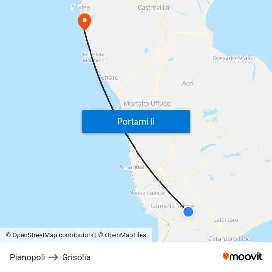 Pianopoli to Grisolia map