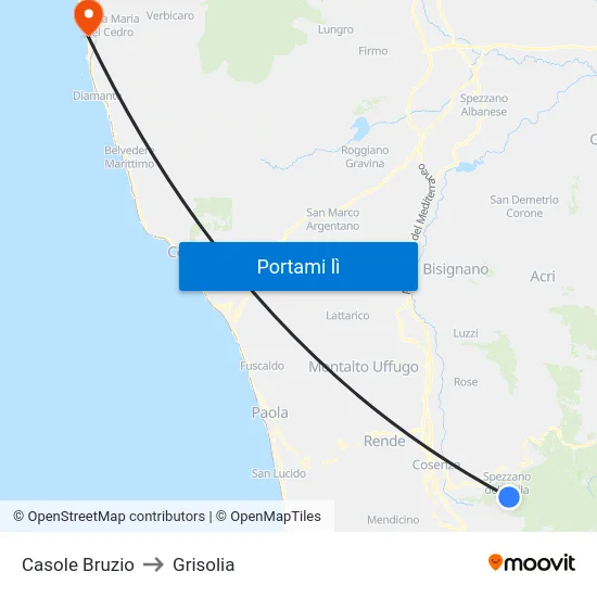 Casole Bruzio to Grisolia map
