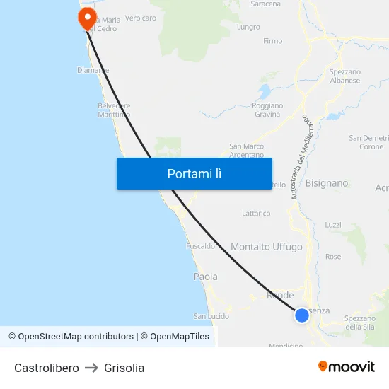 Castrolibero to Grisolia map