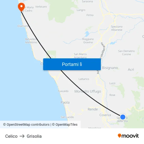 Celico to Grisolia map