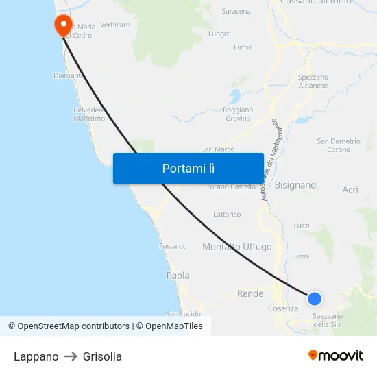 Lappano to Grisolia map