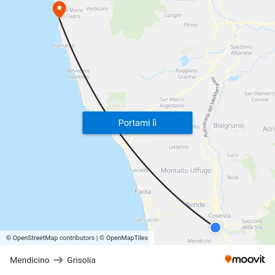 Mendicino to Grisolia map