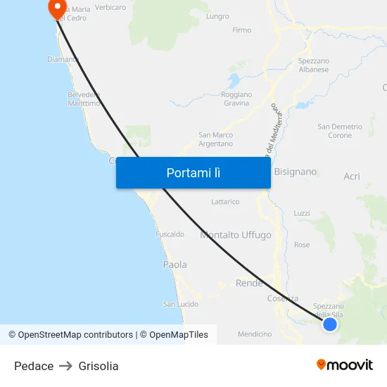 Pedace to Grisolia map