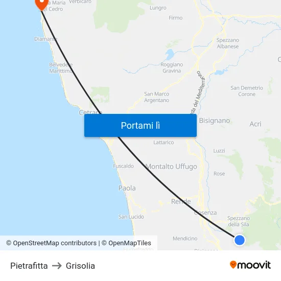 Pietrafitta to Grisolia map