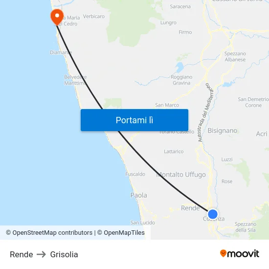 Rende to Grisolia map