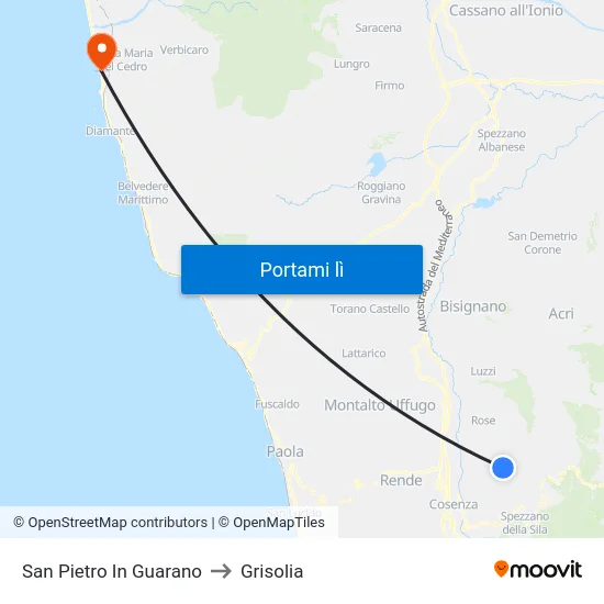 San Pietro In Guarano to Grisolia map