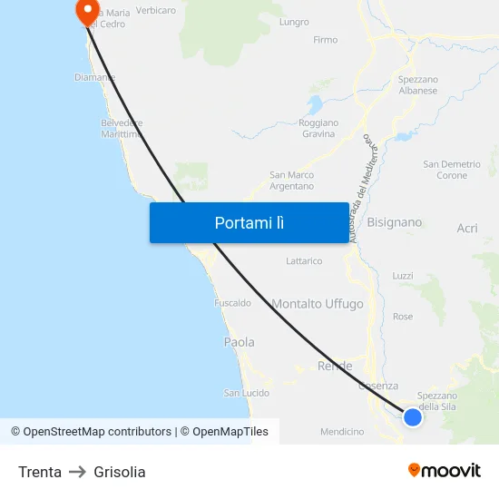 Trenta to Grisolia map