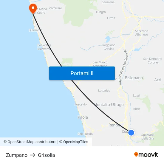 Zumpano to Grisolia map