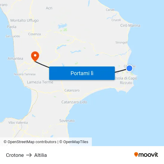 Crotone to Altilia map
