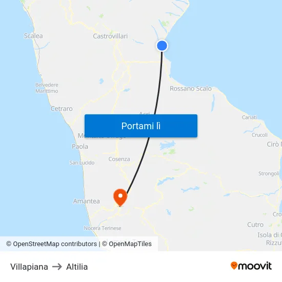 Villapiana to Altilia map